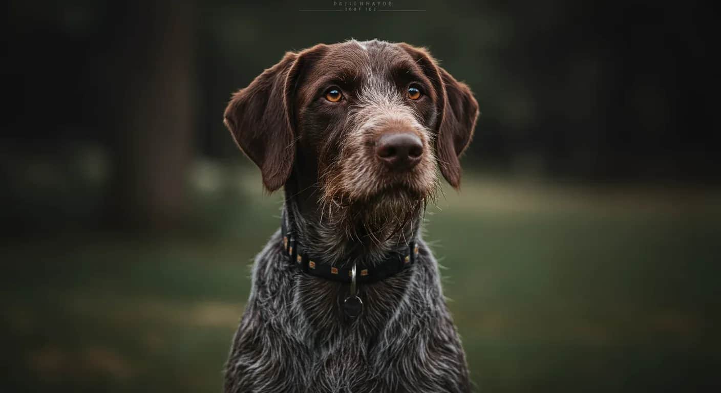Close-up portrait of a German Wirehaired Pointer showing the breed's distinctive wiry coat texture and facial features, illustrating the unique coat structure discussed in the shedding management article