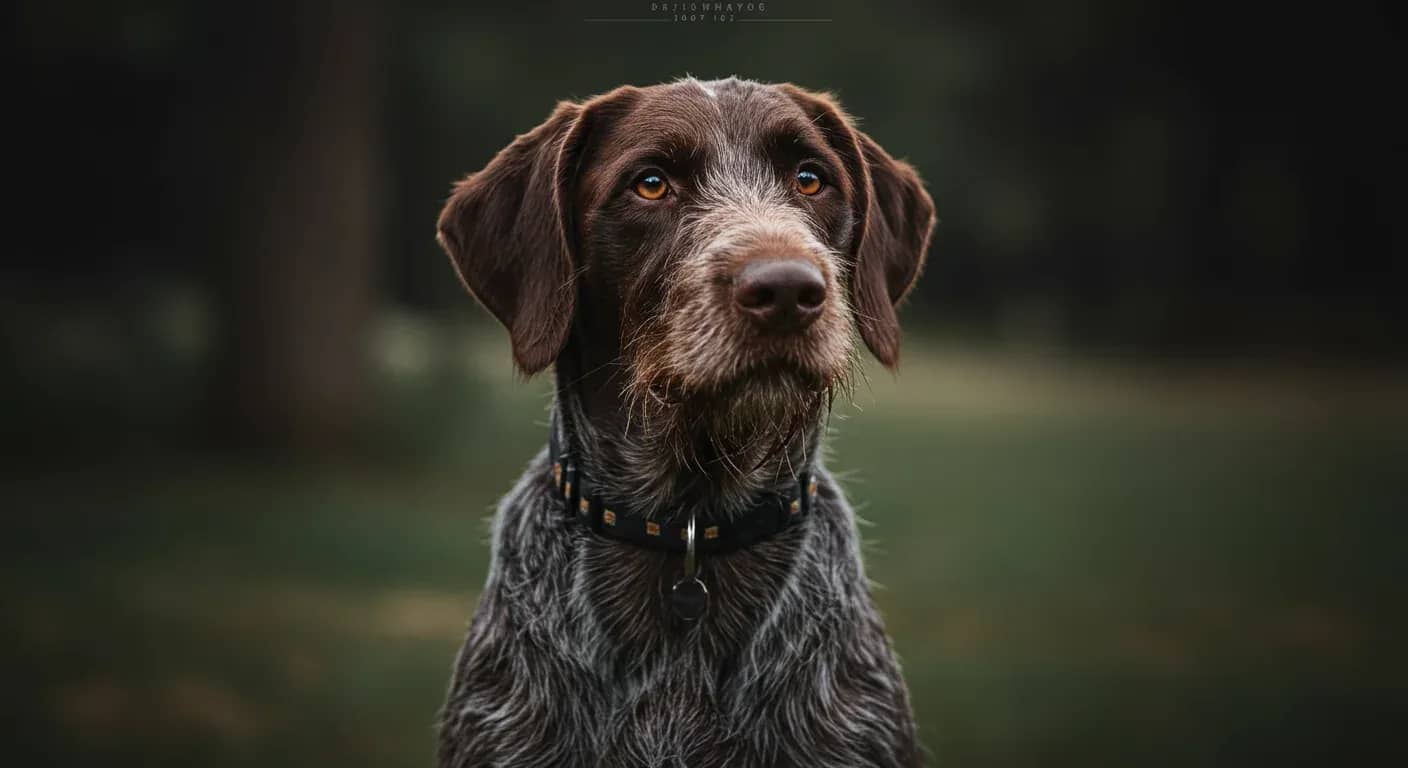 Close-up portrait of a German Wirehaired Pointer showing the breed's distinctive wiry coat texture and facial features, illustrating the unique coat structure discussed in the shedding management article