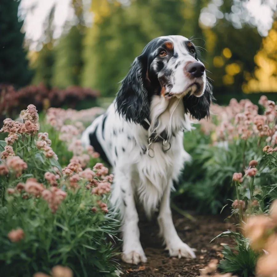 English Setter in a garden