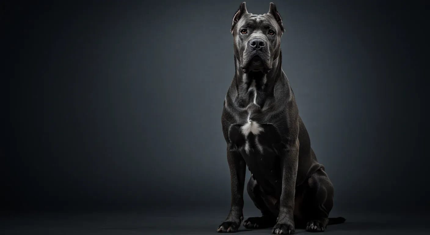 A healthy Cane Corso dog sitting in a veterinary clinic, representing the article's focus on identifying and addressing common health issues in the breed