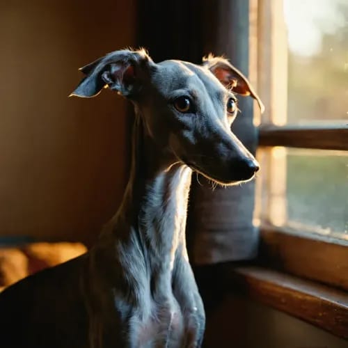 Italian Greyhound: Miniature sighthound in warm window nook