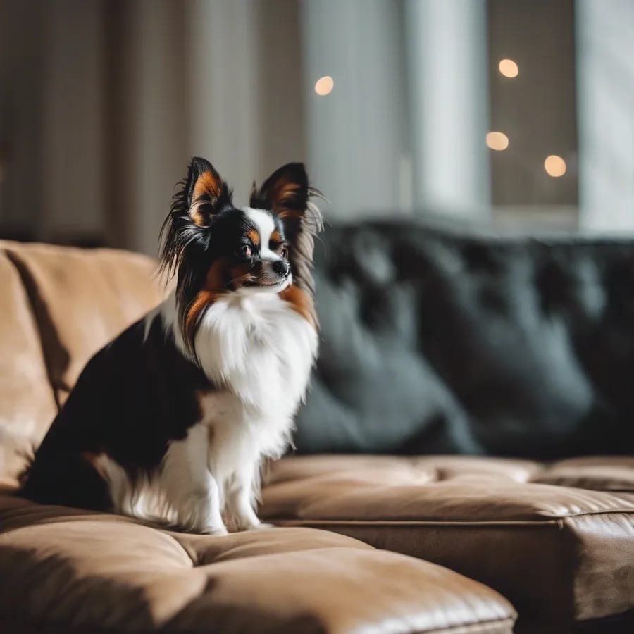 Papillon on a living room cushion